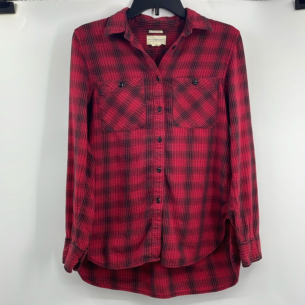 Ralph Lauren Denim & Supply RL Utility Red Black Plaid Button Shirt Size Medium